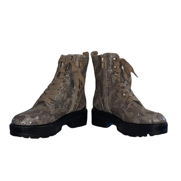 NWOT- Guess Fearne Lug Sole Glitter Gold combat Boots - Picture 3 of 14